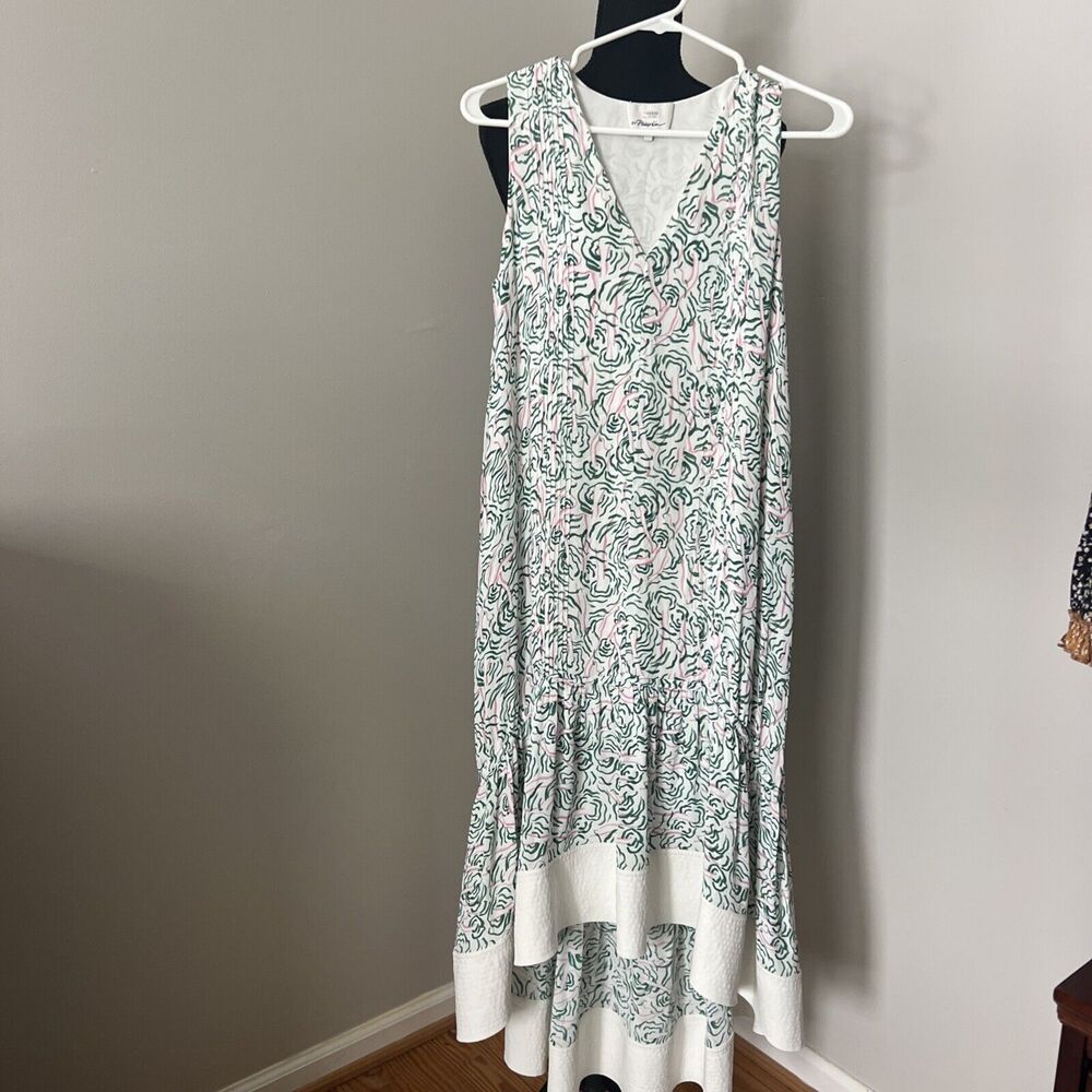 3.1 phillip lim stitched hem high low dress size 4 viscose C6 White Green Pink